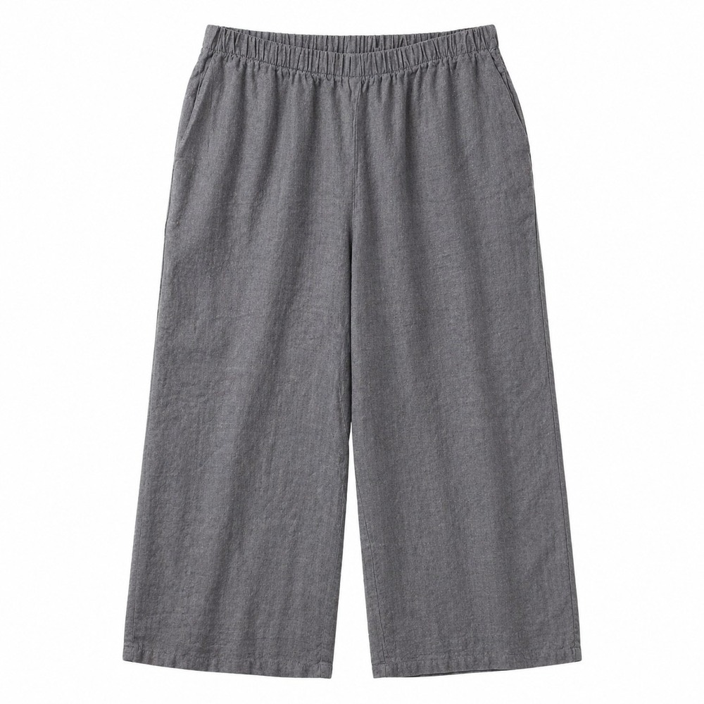 RUSS BERENS 100% Linen Pant Sz S Gray Lagenlook Pull-On Elastic Waist USA Made